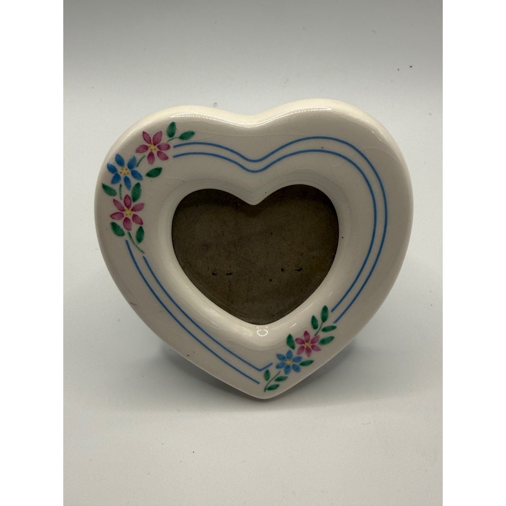 Vintage Ceramic Heart Picture Mmini Frame White Floral Blue Pink Tabletop Decor